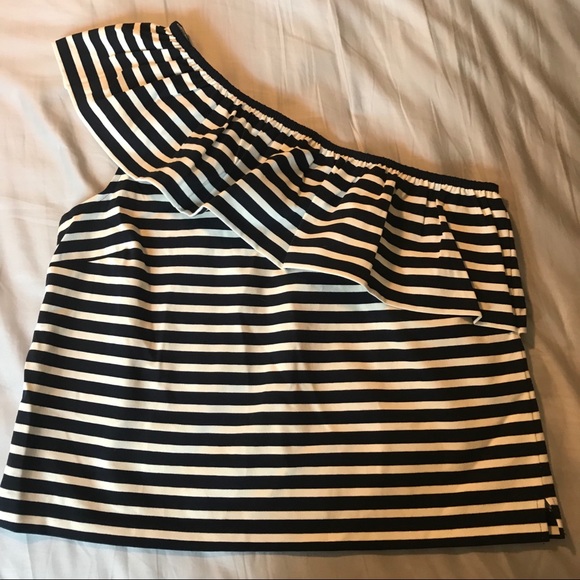 J. Crew One Shoulder Ruffle Striped Top, size Large NWT - Picture 5 of 8